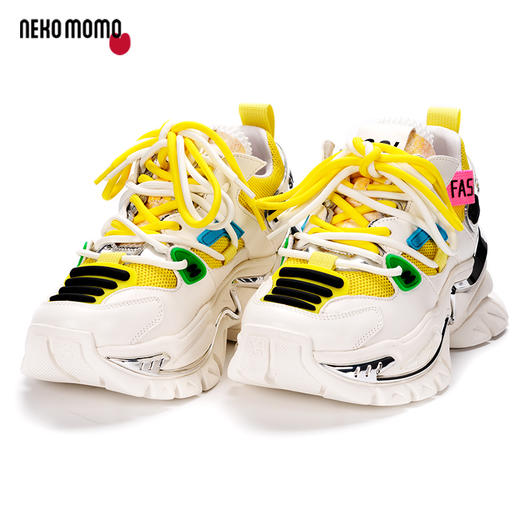 nekomomo2023年春季新款商场同款牛皮网面拼色运动休闲鞋老爹鞋M22AM19601女 商品图2