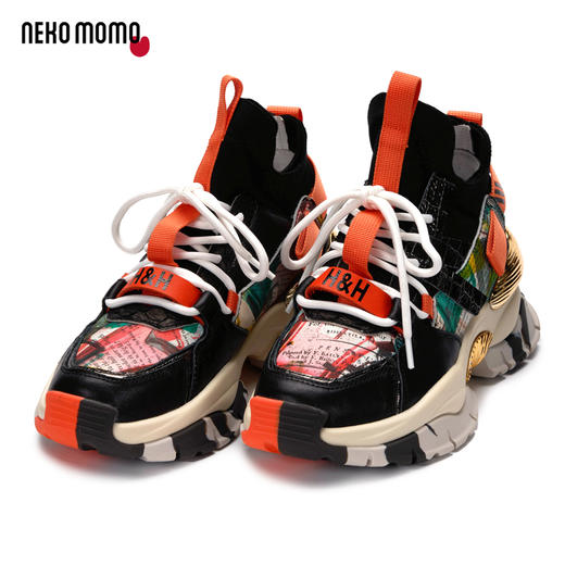 nekomomo2022年秋冬新款商场同款牛皮超轻厚底高帮运动鞋老爹鞋女M21CM36201 商品图1
