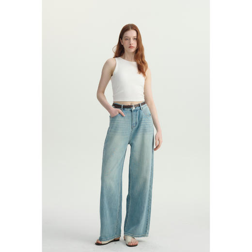 MAISON CECILE 夏日浅蓝水洗显比例直筒梨形友好牛仔长裤 商品图4