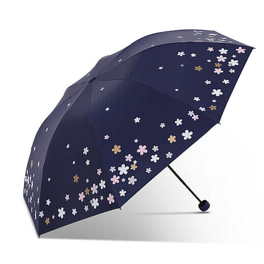 天堂伞 33633E浪漫樱花，涤丝纺黑胶三折8骨晴雨伞 商品图1