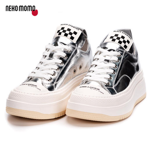 nekomomo2023年春季新款商场同款银色覆膜牛皮高帮运动鞋女板鞋女M22AM19681 商品图0