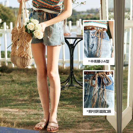 OLrain欧芮儿蓝色牛仔裤女春季2024新款高腰宽松复古显瘦A字短裤 商品图2