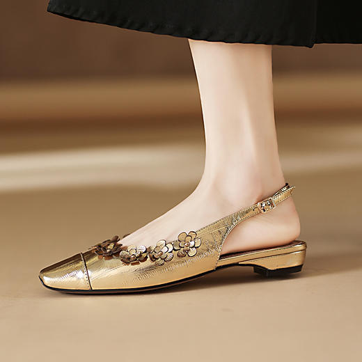 【预售5天】文艺复古风，头层鳗鱼纹羊皮低跟后空凉鞋QQJ&1173F 商品图1