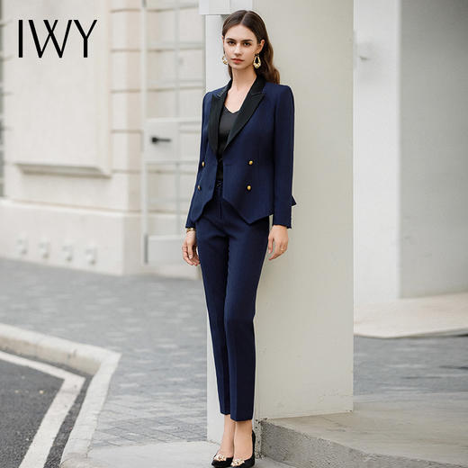 IWY/气质小个子藏青色西服外套高端设计感职业女裤商务总裁西装工作服CP1967 商品图3