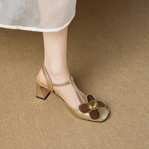 【预售5天】时尚百搭浅口，法式花朵中跟方头玛丽珍凉鞋FH&L12 商品图7