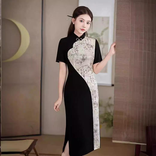 复古气质改良，中国风珠光缎长款新中式旗袍GSJ-885 商品图0