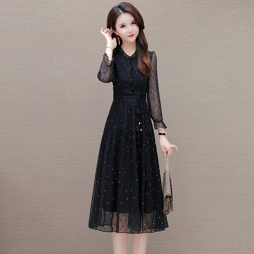 QYM-424A828黑色波点雪纺夏季薄款中长款提花时尚气质裙 商品图5