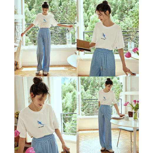 OLrain欧芮儿白色T恤女早春2024新款简约百搭小海豚刺绣短袖上衣 商品图2