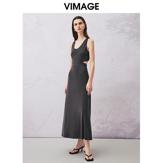 VIMAGE纬漫纪夏季新款时尚通勤无袖镂空收腰显瘦连衣裙V2107724 商品图2