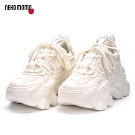 nekomomo2023年春季新款牛皮网面超轻厚软底增高品牌休闲老爹鞋M22AM19631女