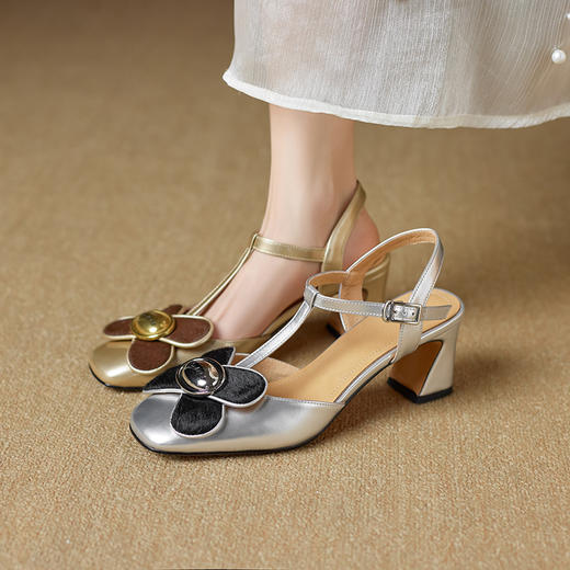 【预售5天】时尚百搭浅口，法式花朵中跟方头玛丽珍凉鞋FH&L12 商品图5