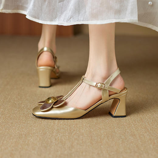 【预售5天】时尚百搭浅口，法式花朵中跟方头玛丽珍凉鞋FH&L12 商品图10