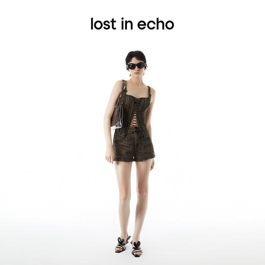 李孝利同款lost in echo雪花牛仔重工水洗鱼骨绑带胸衣吊带背心女 商品图4