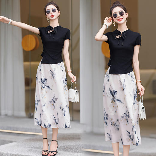 设计感新中式，气质盘扣短袖上衣半裙套装HR-MYL3328 商品图4