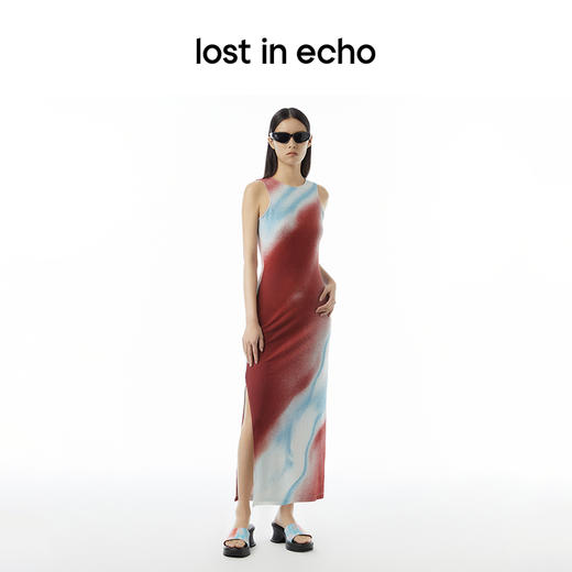 lost in echo设计师品牌修身直筒印花设计针织长款背心开衩连衣裙 商品图2