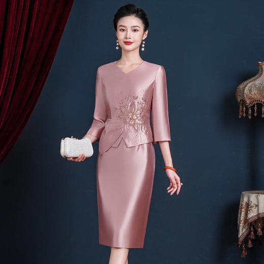 婚宴妈妈装礼服裙，高贵喜婆婆假两件连衣裙HH-9978 商品图0