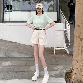 P&X设计师女装 女士宽松简约时尚百搭休闲短裤 824226668 白色