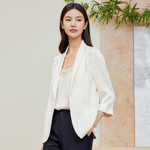 玳莎重磅真丝青果领西装女2024夏季新款桑蚕丝气质通勤七分袖外套  EB37303 商品图1