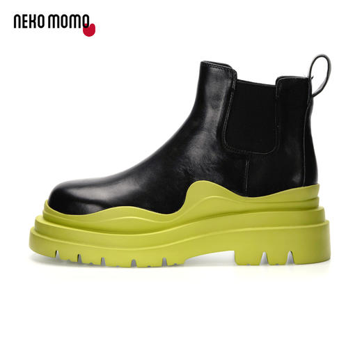 nekomomo切尔西短靴女2022秋冬新款超轻厚底增高牛皮烟筒马丁靴M21DS44391 商品图3