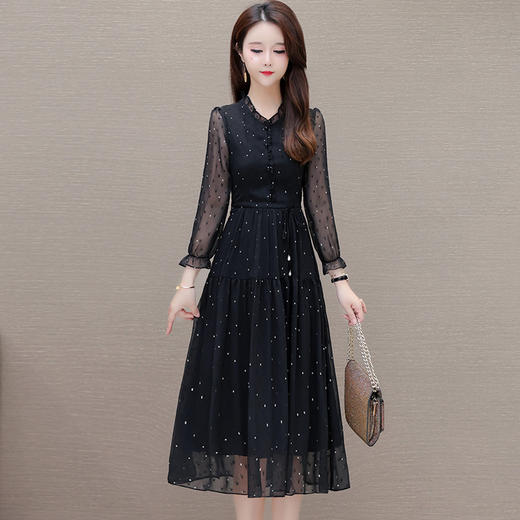 QYM-424A828黑色波点雪纺夏季薄款中长款提花时尚气质裙 商品图0