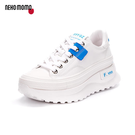 nekomomo2022秋季新款商场同款丝绸牛皮超轻厚底增高小白鞋女 商品图3