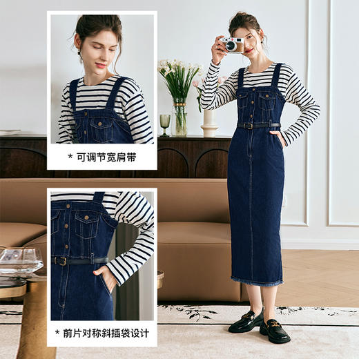 OLrain欧芮儿牛仔连衣裙女春季2024年新款复古减龄收腰气质背带裙 商品图2