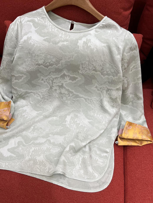 328-1新中式 真丝提花 宋锦袖口 圆领九分袖 衬衫 上衣 发货不能催‼️ 商品图2