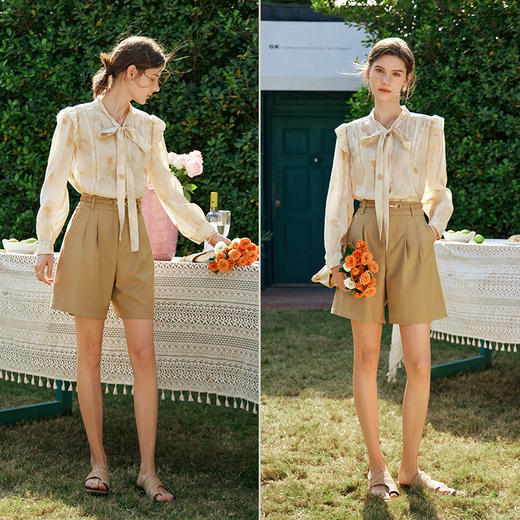 OLrain欧芮儿法式印花衬衫女早春2024年新款别致拼接木耳边上衣 商品图3