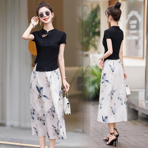 设计感新中式，气质盘扣短袖上衣半裙套装HR-MYL3328 商品图2