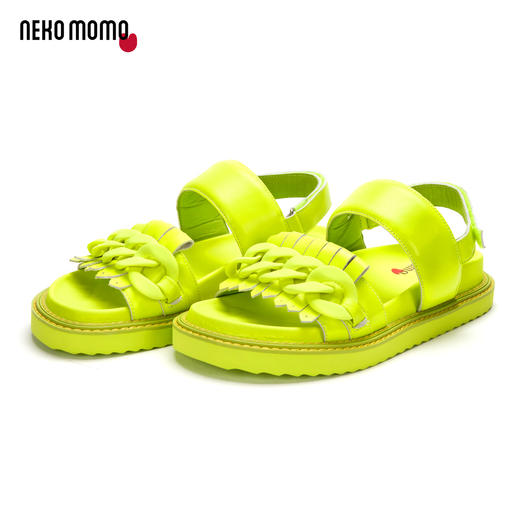nekomomo夏季商场同款牛皮休闲厚底增高链扣超轻平底凉鞋女M21BG240110 商品图2