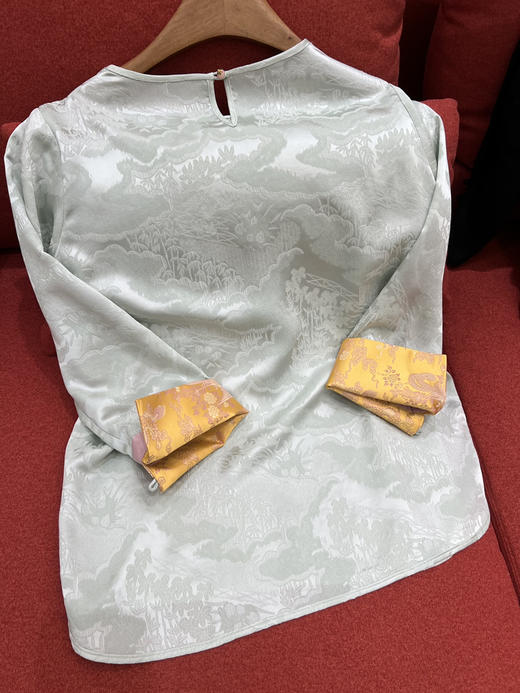 328-1新中式 真丝提花 宋锦袖口 圆领九分袖 衬衫 上衣 发货不能催‼️ 商品图1