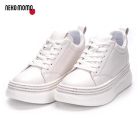 nekomomo厚底白色板鞋女2023新款头层牛皮镶钻超轻平底休闲运动鞋M22AM19151
