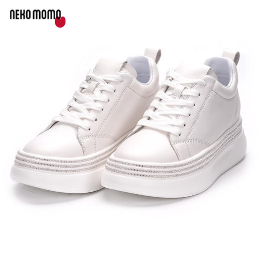 nekomomo厚底白色板鞋女2023新款头层牛皮镶钻超轻平底休闲运动鞋M22AM19151 商品图0