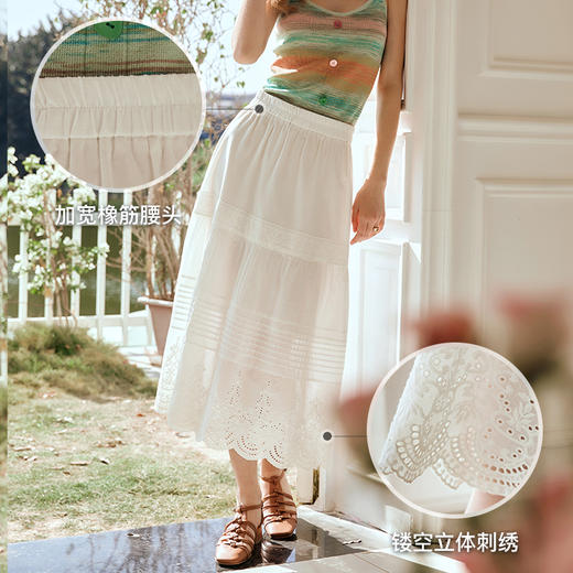 欧芮儿法式白色蛋糕裙半身裙女春夏2024新款高腰花边刺绣半裙长裙 商品图2