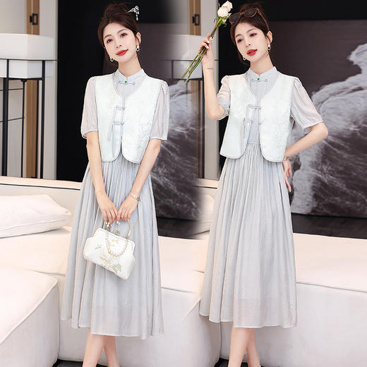 气质减龄，新中式连衣裙高级感马甲两件套HR-YAX2416 商品图7