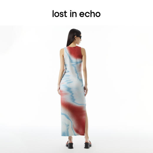 lost in echo设计师品牌修身直筒印花设计针织长款背心开衩连衣裙 商品图4