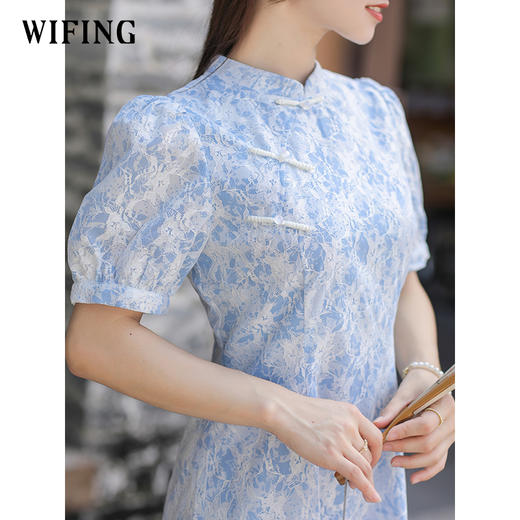 未风蓝色改良旗袍连衣裙女夏2024夏季新款女装显瘦新中式国风裙子 商品图2