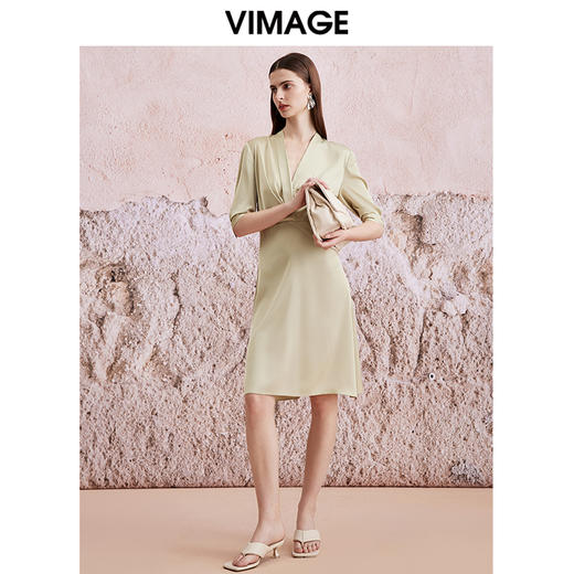 VIMAGE纬漫纪夏季新款法式V领高腰气质显瘦连衣裙V2107721 商品图1