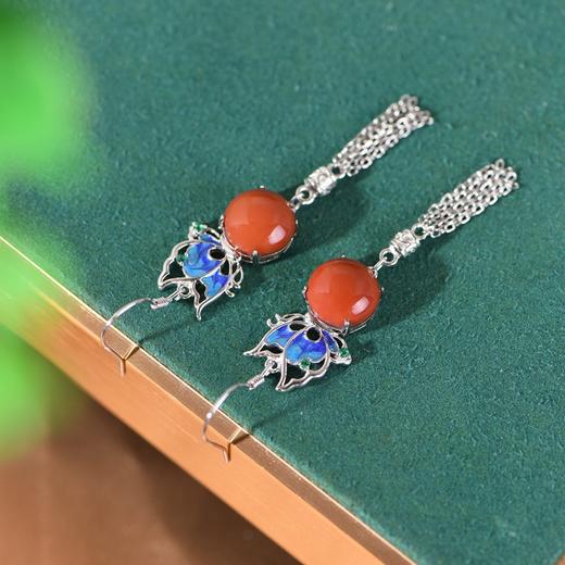 【暮色情深】S925银烧蓝蝴蝶镶红玛瑙流苏耳饰【SCH-TRS31732】 商品图2
