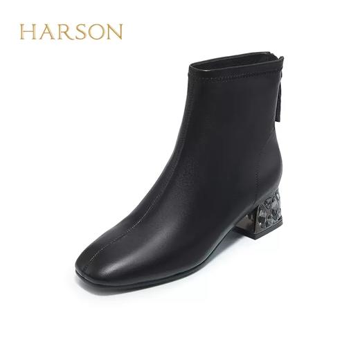 【自营】哈森 Harson/2023冬新款真皮短靴方头中跟水钻女靴 HA227107 商品图5