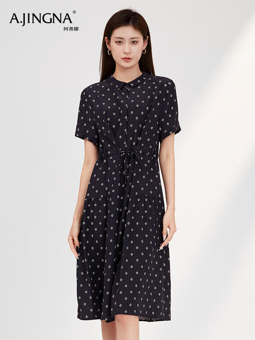 【特价不退换】阿菁娜复古通勤桑蚕丝连衣裙F29C212028 商品图0