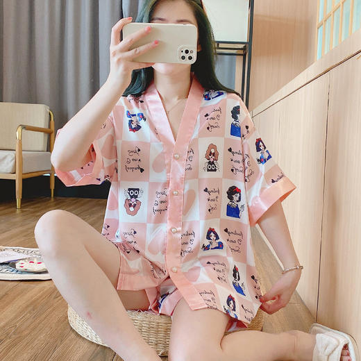 【新款大码睡衣，清凉舒适必备！】睡衣女2024新款夏天冰丝，爆款大码短袖开衫ins家居服，夏日居家不二之选-lm！ 商品图3