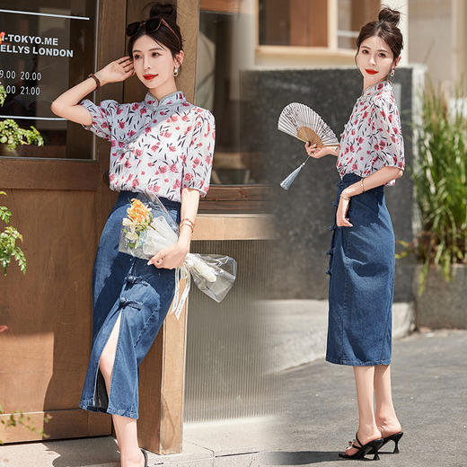 国风中式改良，牛仔半裙两件套HR-MYL3326 商品图4