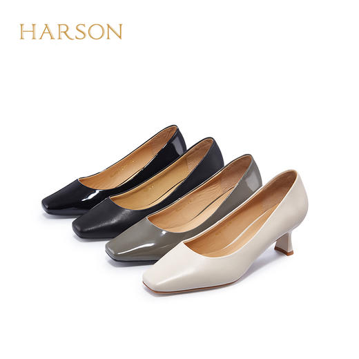 【自营】哈森 秋季新款法式通勤高跟鞋纯色方头羊皮浅口单鞋 HL222502 商品图4