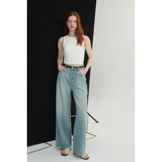 MAISON CECILE 夏日浅蓝水洗显比例直筒梨形友好牛仔长裤 商品图1