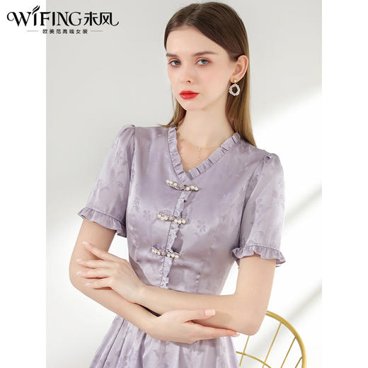 未风紫色泡泡袖连衣裙女夏2024夏季新款复古女装高腰显瘦减龄裙子 商品图1