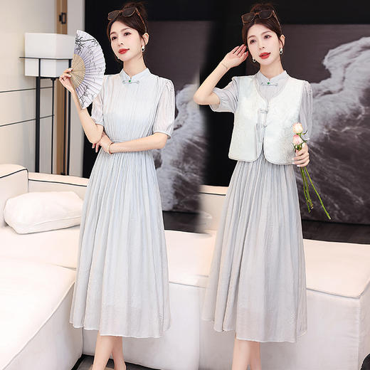 气质减龄，新中式连衣裙高级感马甲两件套HR-YAX2416 商品图0