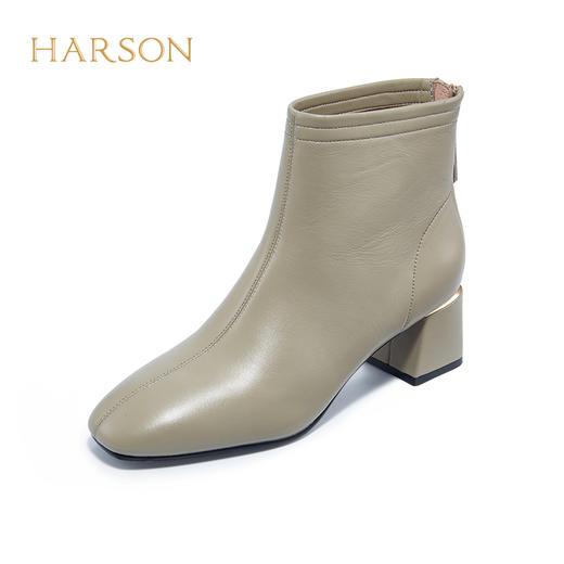 【自营】哈森 2022冬新款方头商务通勤时装靴纯色迷你 冬女靴 HA226006 商品图1