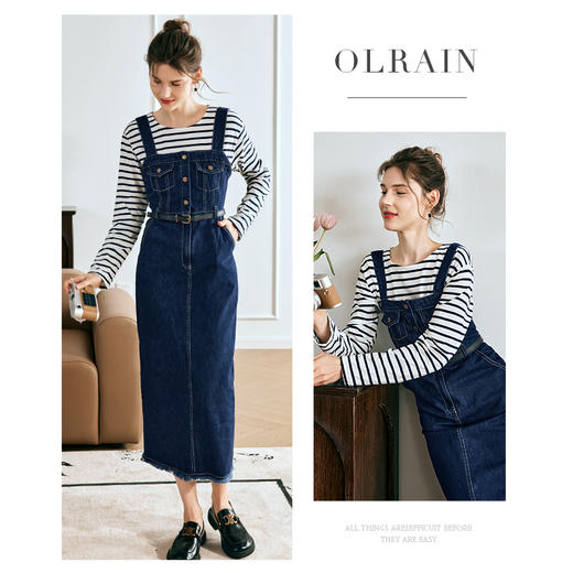OLrain欧芮儿牛仔连衣裙女春季2024年新款复古减龄收腰气质背带裙 商品图1