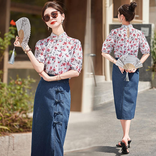 国风中式改良，牛仔半裙两件套HR-MYL3326 商品图3